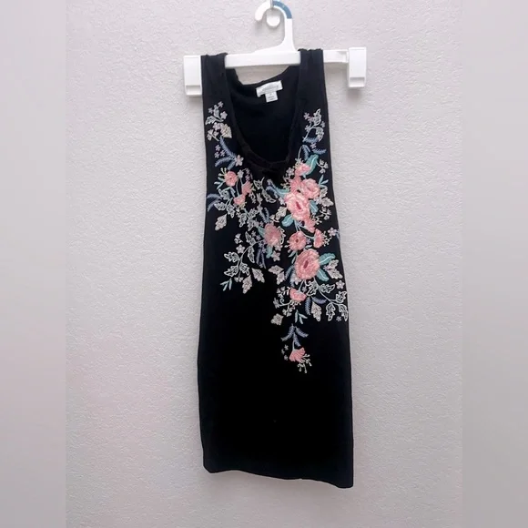 Sundance Embroidered Floral Top Black Criss Cross Back Sleeveless Boho Small - Picture 2 of 4